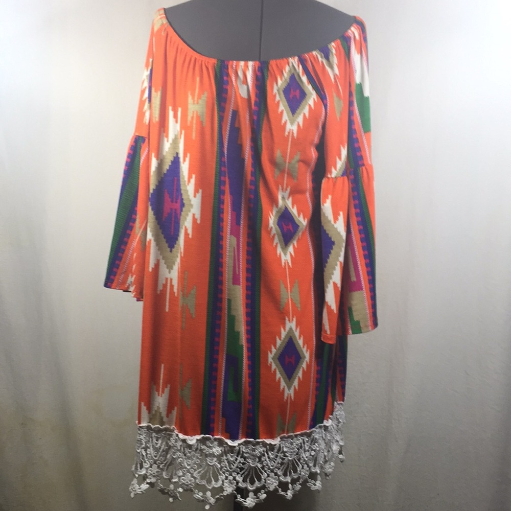 Emma Rose Bright Multi Colored Tunic Top Size M